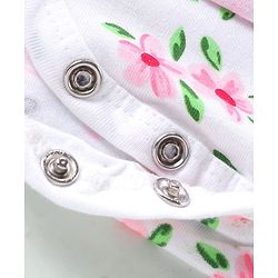 Babyhug 100% Cotton Knit Sleeveless Frock Style Onesie With Hairband Floral Print Bow Detailing - White