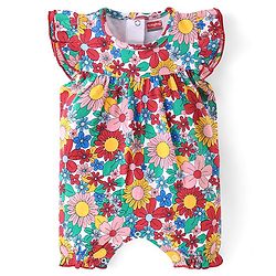 Babyhug 100% Cotton Knit Frill Sleeves Floral Printed Romper - Multicolour