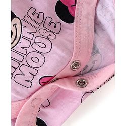 Babyhug Disney Interlock Knit Frill Sleeves Frock Style Onesie with Bow Applique & Minnie Mouse Print - Pink