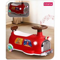 Babyhug Little Explorer Space Theme Kids Retro Swing Car| LED Lights and Music |Baby Magic Car|Toy Car | Push Car | Ride On Car |ABEC 7 Bearing|Weight Capacity Upto 50-KGS | Red