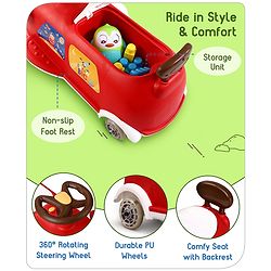 Babyhug Little Explorer Space Theme Kids Retro Swing Car| LED Lights and Music |Baby Magic Car|Toy Car | Push Car | Ride On Car |ABEC 7 Bearing|Weight Capacity Upto 50-KGS | Red