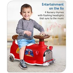 Babyhug Little Explorer Space Theme Kids Retro Swing Car| LED Lights and Music |Baby Magic Car|Toy Car | Push Car | Ride On Car |ABEC 7 Bearing|Weight Capacity Upto 50-KGS | Red