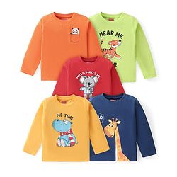 Babyhug Cotton Knit Full Sleeves T-Shirt with Animal Graphics Pack of 5 - Multicolor