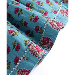 Babyhug Cotton Woven Sleeveless Ethnic Frock with Floral Print & Sequin Detailing - Blue