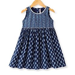 Babyhug Cotton Woven Sleeveless Ethnic Dress Paisley Print - Indigo