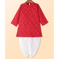 Babyhug Cotton Woven Full Sleeves Bandhani Printed Kurta With Solid Dhoti Set - Red