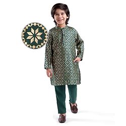 Babyhug Woven Full Sleeves Floral Foil Printed Kurta Pyjama Set - Dark Green
