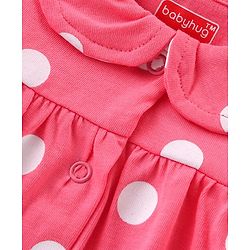 Babyhug Cotton Knit Frill Sleeves Peter Pan Collared Night Suit With Polka Dot Print Pack of 2- Pink & White