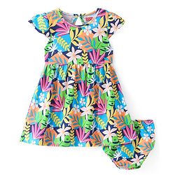 Babyhug Single Jersey Half Sleeves Frock with Bloomer Floral Print - Light Blue