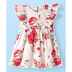 Babyhug Rayon Woven Frill Sleeves Frock with Floral Print - White