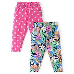 Babyhug Cotton Knit Full Length Lounge Pant with Floral & Polka Dot Print Pack of 2 - Multicolour