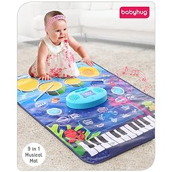 Babyhug 9-in-1 Musical Playmat with Piano, Drum & AUX Support|Sensory & Auditory Stimulation|24 Keys, 8 Instruments, 10 Demos|Easy-to-Clean, Gift-Ready|3+ Years|BIS Certified|L*B: 90x70 cm