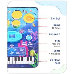 Babyhug 9-in-1 Musical Playmat with Piano, Drum & AUX Support|Sensory & Auditory Stimulation|24 Keys, 8 Instruments, 10 Demos|Easy-to-Clean, Gift-Ready|3+ Years|BIS Certified|L*B: 90x70 cm