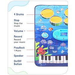 Babyhug 9-in-1 Musical Playmat with Piano, Drum & AUX Support|Sensory & Auditory Stimulation|24 Keys, 8 Instruments, 10 Demos|Easy-to-Clean, Gift-Ready|3+ Years|BIS Certified|L*B: 90x70 cm