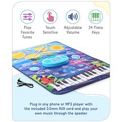 Babyhug 9-in-1 Musical Playmat with Piano, Drum & AUX Support|Sensory & Auditory Stimulation|24 Keys, 8 Instruments, 10 Demos|Easy-to-Clean, Gift-Ready|3+ Years|BIS Certified|L*B: 90x70 cm