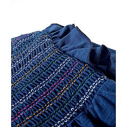 Babyhug Cotton Knit Full Sleeves Top with Smocking Detailing - Navy Blue