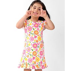 Babyhug Cotton Flutter Sleeves Nighty With Floral Print - Multi Color