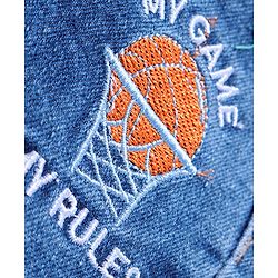 Babyhug Full Length Stretchable Denim Washed Jeans with Basketball Embroidered - Blue