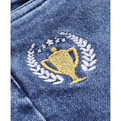 Babyhug Full Length Stretchable Denim Washed Jeans with Trophy Embroidery - Blue
