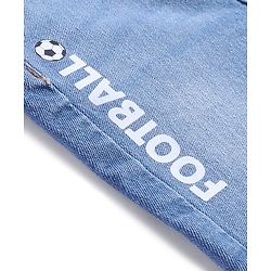 Babyhug Cotton Full Length Washed Denim Jeans with Stretch & Text Print - Blue