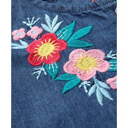 Babyhug Denim Woven Full Sleeves Frock With Floral Embroidery - Blue
