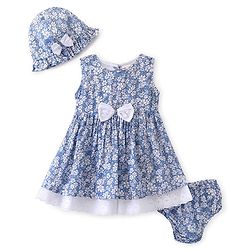 Babyhug Rayon Woven Sleeveless Frock with Bloomer & Cap Floral Print - Blue