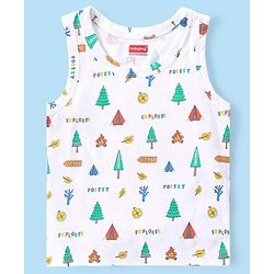 Babyhug 100% Organic Cotton Knit Sleeveless Set of  Vests with Striped & Bear Print Pack of 3 - Multicolour