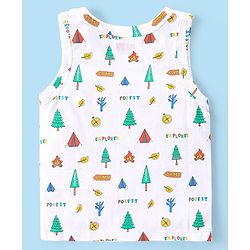 Babyhug 100% Organic Cotton Knit Sleeveless Set of  Vests with Striped & Bear Print Pack of 3 - Multicolour
