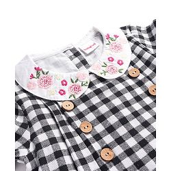 Babyhug Cotton Woven Full Sleeves Checkered Collared Frock with Floral Embroidery - Black & White