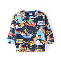 Babyhug Cotton Knit Full Sleeves Sweatshirt With Dino Print- Multicolor