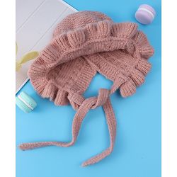 Babyhug Cable Knitted Woollen Cap with Knot - Pink