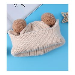 Babyhug Cable Knitted Pom Pom Woollen Cap with Teddy Bear Applique - Beige