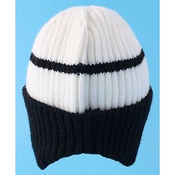 Babyhug Cable Knitted Woollen Cap with Teddy Bear Applique - Black