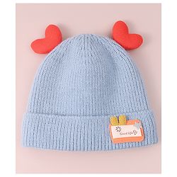 Babyhug Woollen Cap with Heart Applique - Blue