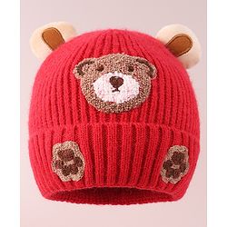 Babyhug Organic Cotton Knit Woollen Cap & Mittens Set Red - Diameter 10.5 cm main image 0