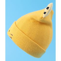Babyhug Ear Applique Woollen Cap & Muffler Set Lion Design - Yellow