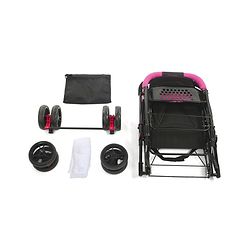 Babyhug Symphony Stroller With Reversible Handle & Mosquito Net- Pink| Multi-Reclining Seat| Adjustable Leg Rest| Storage Basket| Linked Brake| Peek-a-boo Window| Padded Cushion| Lockable Swivel Wheel