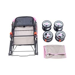 Babyhug Comfy Ride Stroller With Reversible Handle - Pink| Reclining Seat| Adjustable Foot Rest| Padded Cushion| Swivel Lock and Brake| Removable Mosquito Net| Adjustable Canopy| Storage Basket