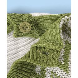 Babyhug Knitted Full Sleeves Sweater Set With Chevron Design - Off White & Green