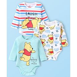 Babyhug Disney Interlock Knit Full Sleeves Sleep Suits with Stripes & Aristocats Graphics Pack of 3 - Pink Red & White main image 0