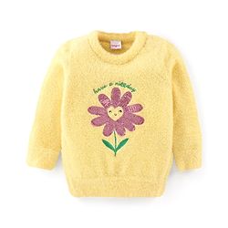 Babyhug Knitted Full Sleeves Pullover Sweater with Floral Design - Yellow