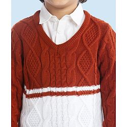 Babyhug Full Sleeves Pullover Sweater with Cable Knit Design - Rust Brown