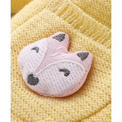 Babyhug Knitted Full Sleeves Hooded Front Open Sweater with Fox Applique - Yellow