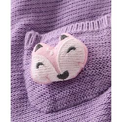 Babyhug Knitted Full Sleeves Hooded Front Open Sweater with Fox Applique - Lavender