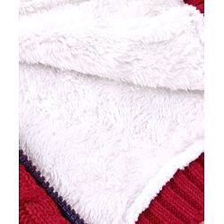 Babyhug Knitted Full Sleeves Front Open Hooded Sweater With Cable Knit Design - Red & Black
