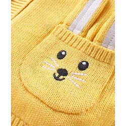 Babyhug Knitted Full Sleeves Hooded Front Open Sweater with Bunny Applique - Yellow