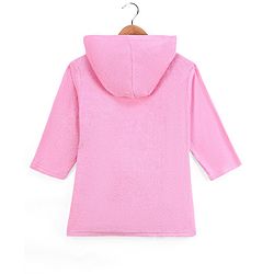 Babyhug Cotton Terry Knit Full Sleeves Hooded Bath Robe with Pocket Cat Embroidery - Pink