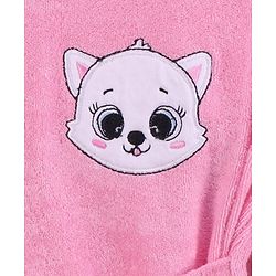 Babyhug Cotton Terry Knit Full Sleeves Hooded Bath Robe with Pocket Cat Embroidery - Pink