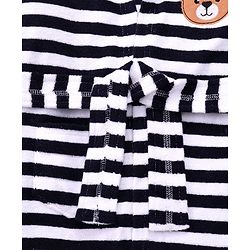 Babyhug Cotton Knit Full Sleeves Striped Hooded Bath Robe With Teddy Patch - Black & White