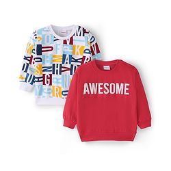 Babyhug Cotton Knit Full Sleeves Sweat Shirts with Text Print Pack of 2 - Multicolour